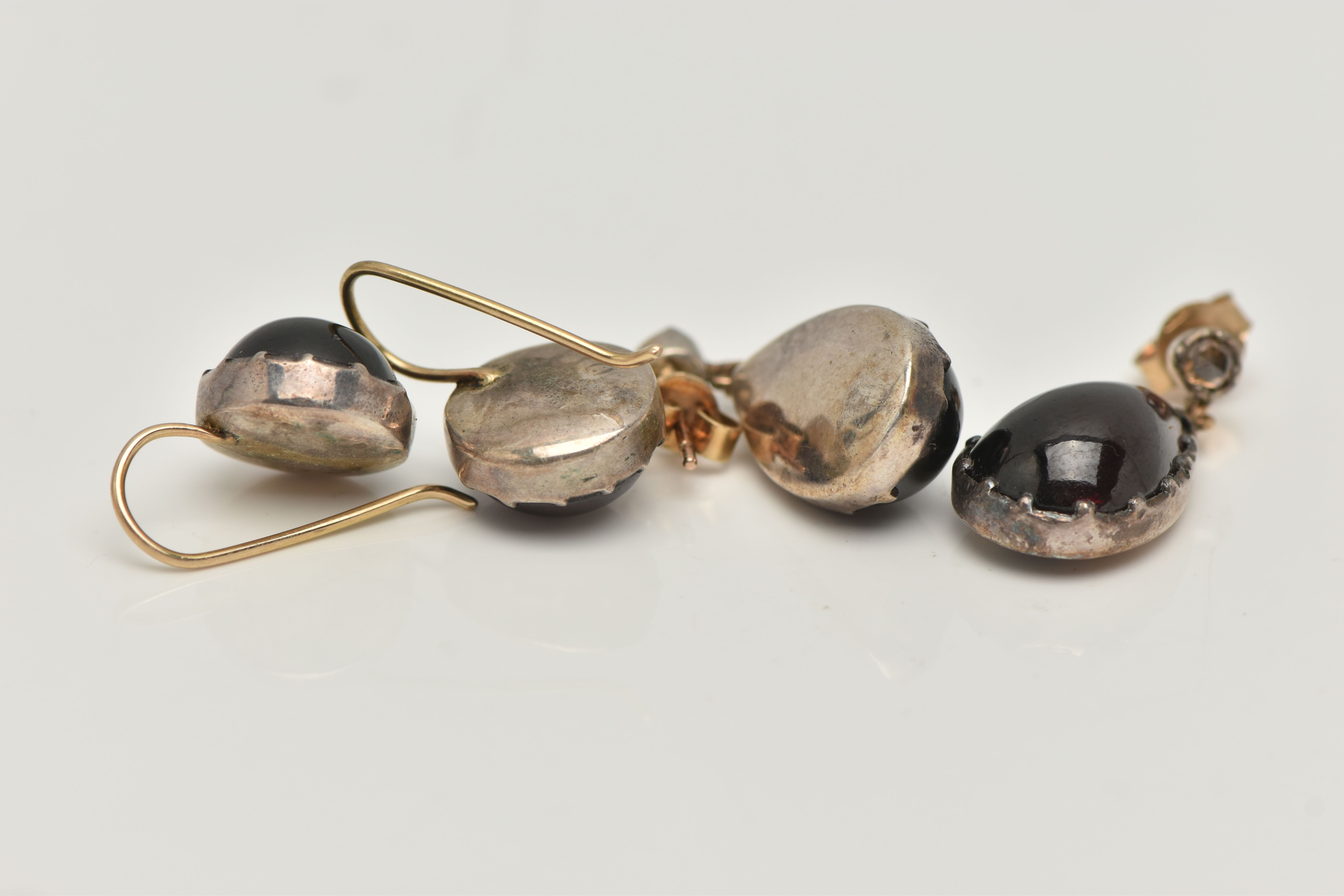 TWO PAIRS OF GARNET CABOCHON SET EARRINGS, conversion piece believed to once be a single pair of - Image 4 of 4