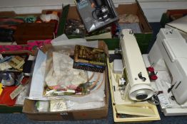 TWO SEWING MACHINES AND FOUR BOXES OF HABERDASHERY, to include a Frister & Rossman 'Panda' sewing