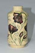 A MOORCROFT POTTERY 'CHOCOLATE COSMOS' PATTERN VASE, of cylindrical waisted form, tube lined with