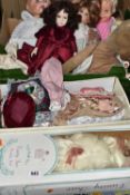 A BOX AND LOOSE VINTAGE DOLLS etc, to include an Alberon collectors doll 'Sophia', Alberon 'Louise',