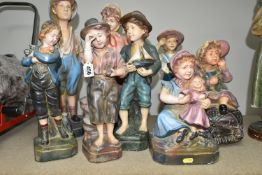 EIGHT 'COUNTRY CORNER' PLASTER FIGURES OF CHILDREN, four boys and four girls, impressed numbers to