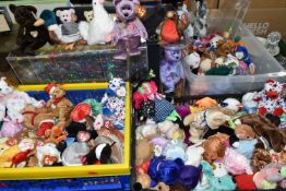 FOUR BOXES OF TY BEANIE BABIES, approximately one hundred and forty collectable bears and animals,