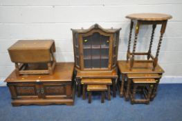 A SELECTION OF 20TH CENTURY OAK OCCASIONAL FURNITURE, to include an Old Charm tv cabinet, width 88cm