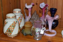 A SMALL COLLECTION OF LATE 19TH AND 20TH CENTURY GLASSWARE. including a pair of late 19th century