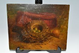 ATTRIBUTED TO ABEL HOLD (1815-1891) A STILL LIFE STUDY OF A BIRDS NEST, there are four blue eggs