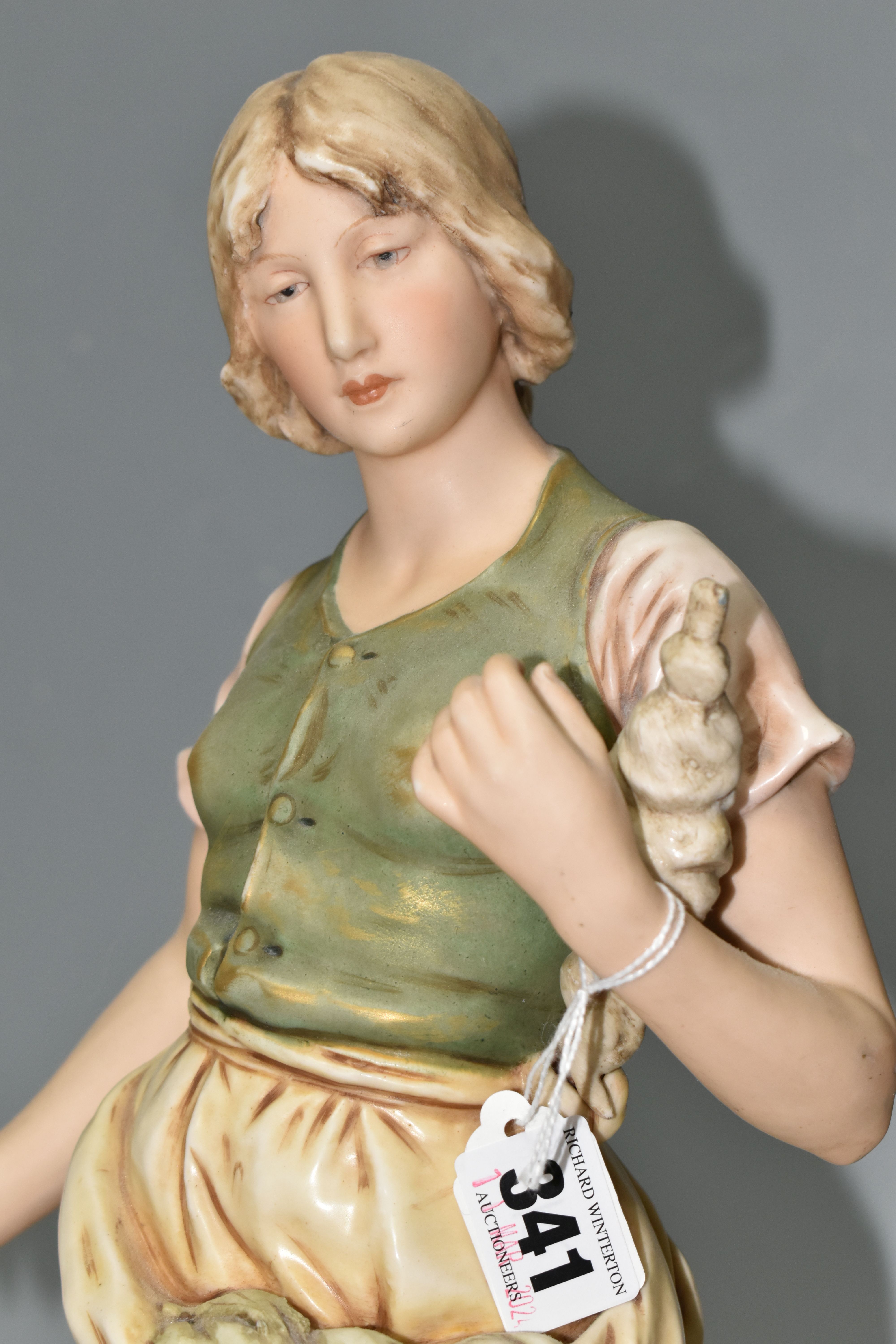 A ROYAL DUX FIGURE, comprising a young woman gathering seaweed, with applied pink triangular Royal - Image 2 of 7