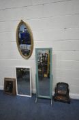 A VARIETY OF MIRRORS, to include an oval gilt resin bevelled edge wall mirror, 44cm x 88cm, a