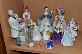 A GROUP OF ROYAL DOULTON FIGURINES, comprising June HN1691 (some chips/losses to flower petals,
