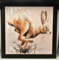SAMANTHA ELLIS (BRITISH 1992) 'HARING ALONG II', a portrait of a running Hare, signed bottom