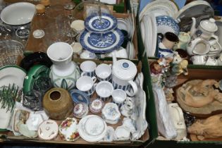 FOUR BOXES OF CERAMICS AND ORNAMENTS, to include a Boots Co. 'Camargue' pattern tea set, dinner