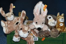 ONE BOX OF STEIFF RABBITS, to include six Steiff Rabbits, Dormili, Mr.Cupcake, Hoppel Hare,