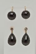 TWO PAIRS OF GARNET CABOCHON SET EARRINGS, conversion piece believed to once be a single pair of