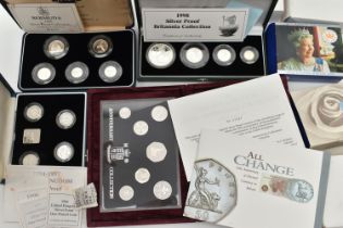 A QUANTITY OF ROYAL MINT SILVER PROOF BOXED COINS, to include a 1996 UK Silver Anniversary