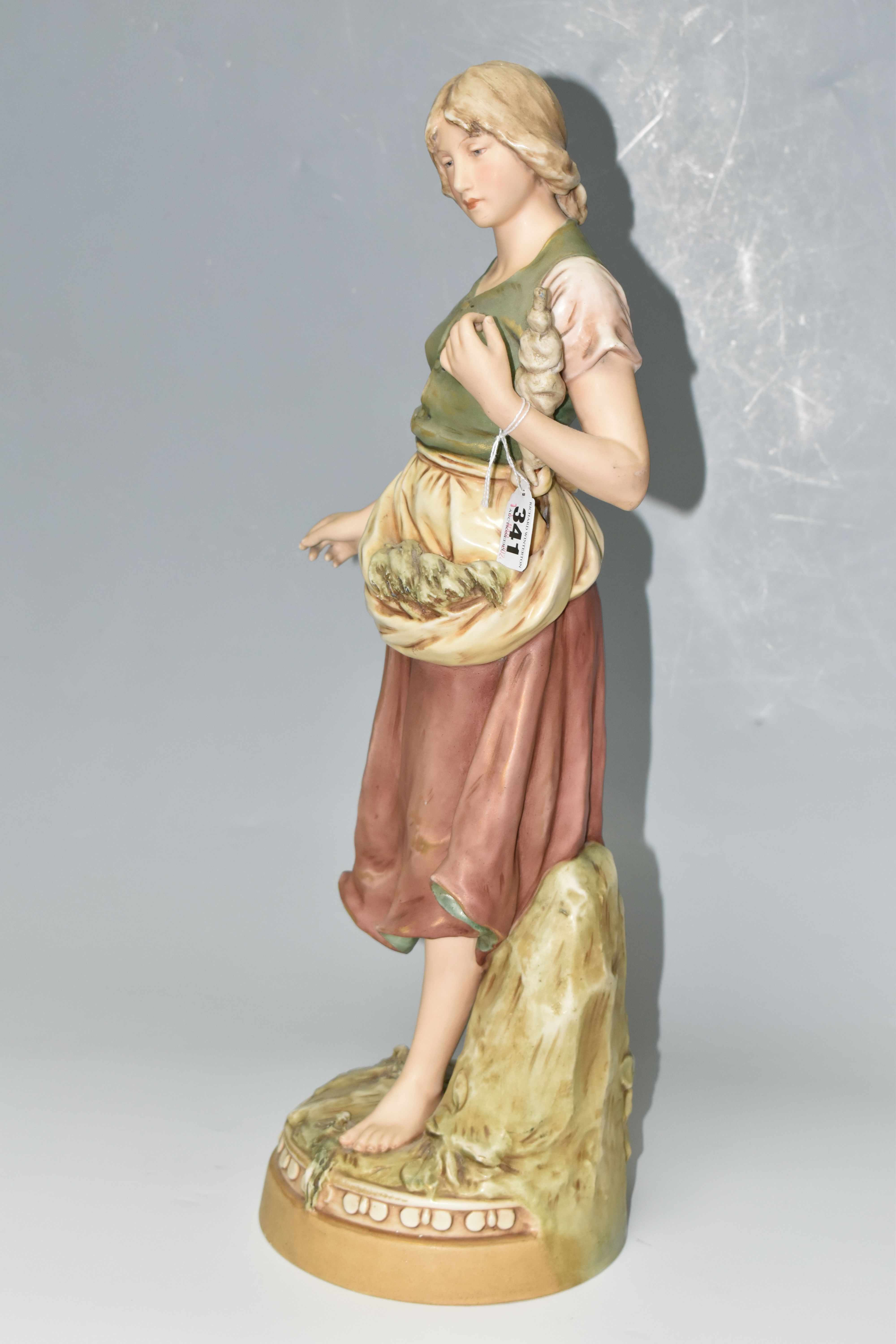 A ROYAL DUX FIGURE, comprising a young woman gathering seaweed, with applied pink triangular Royal - Image 5 of 7