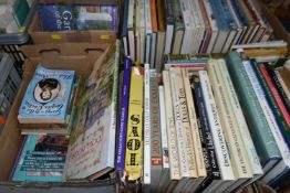 FIVE BOXES OF BOOKS & MAGAZINES containing approximately seventy-five miscellaneous titles in