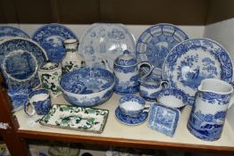 A COLLECTION OF 20TH CENTURY MASONS IRONSTONE AND SPODE BLUE AND WHITE, ETC, including nine pieces