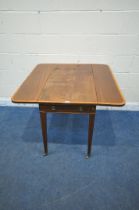 A GEORGIAN MAHOGANY DROP LEAF PEMBROKE TABLE, one end with a single drawer, one end with a dummy