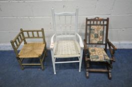THREE CHILDS CHAIRS, to include a Morris and Co style bobbin turned corner chair, an oak American