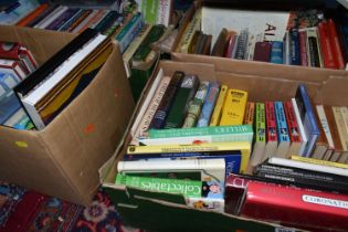 FIVE BOXES OF BOOKS containing approximately 120 miscellaneous titles in hardback and paperback