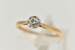 AN 18CT GOLD SINGLE STONE DIAMOND RING, the brilliant cut diamond within an illusion setting,