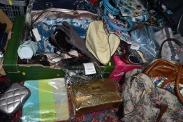 SIX BOXES OF LADIES HANDBAGS, PURSES, TRAVEL WASH BAGS AND COSMETIC BAGS ETC, most appear to be