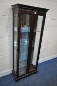 A MODERN DOUBLE DOOR DISPLAY CABINET, with four adjustable glass shelves and a mirror back, width