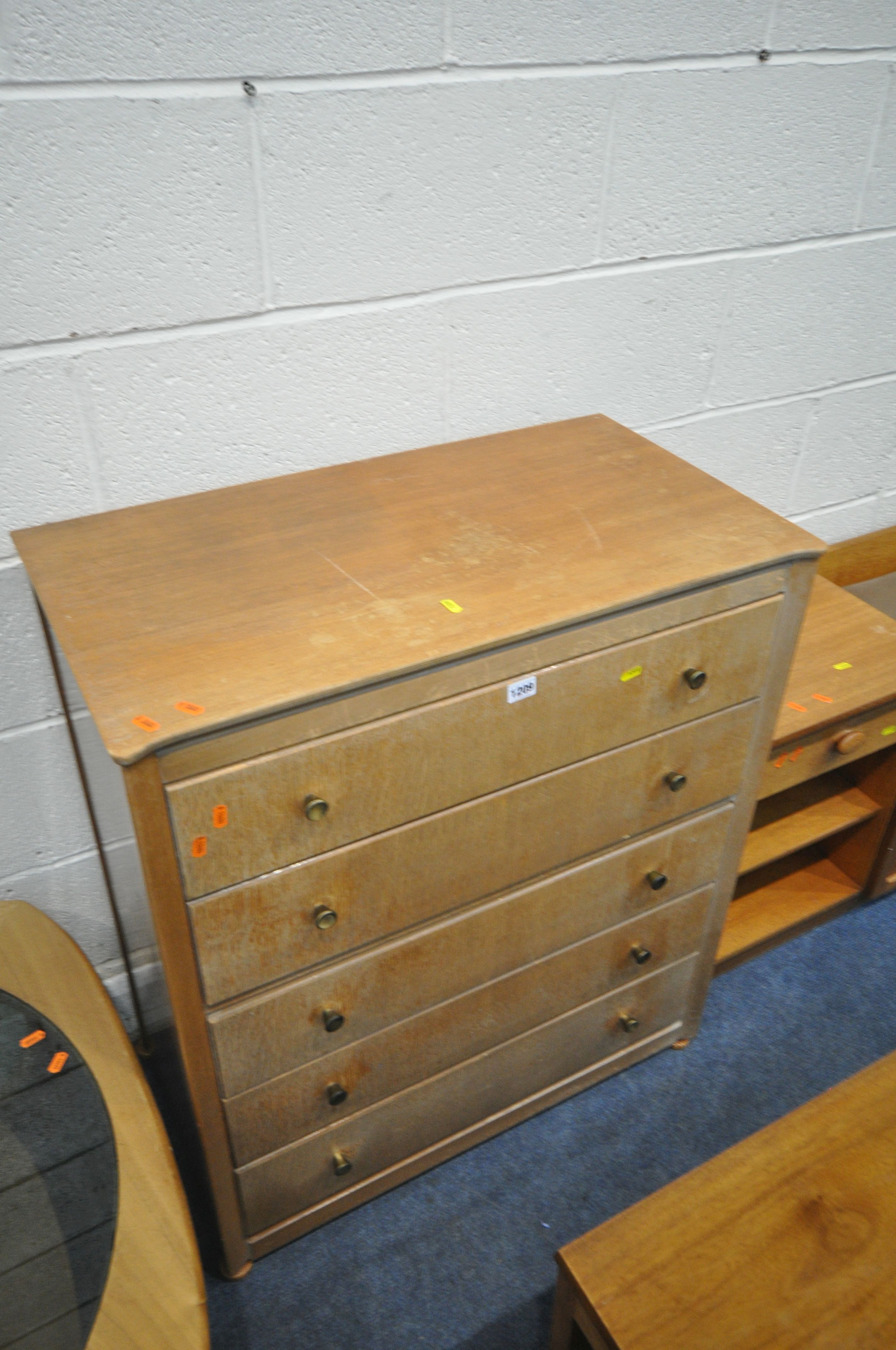 A LEBUS MID CENTURY TEAK CHEST OF FIVE DRAWERS, width 78cm x depth 43cm x height 90cm, a telephone - Image 2 of 5