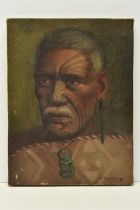 VERA CUMMINGS (NEW ZEALAND 1891-1949) A PORTRAIT OF A MALE MAORI FIGURE, his face is adorned with