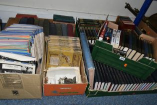 SIX BOXES OF BOOKS & MAGAZINES containing approximately 120 miscellaneous titles, all but five in