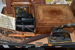 A BOX OF SUNDRY ITEMS, TO INCLUDE A PAIR OF BAUSCH & LOMB BINOCULARS, 10x28 magnification with case,