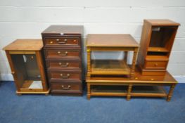 A VARIETY OF OCCASIONAL FURNITURE, to include a G plan chest of five drawers, width 51cm x depth