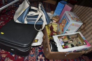 A VINTAGE TRAVELLING TRUNK, SPICE GIRL COLLECTABLE TOYS AND SUNDRIES, to include a boxed set of '
