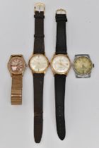 FOUR GENTS WRISTWATCHES, to include a gold plated 'Ingersoll' automatic watch, approximate case