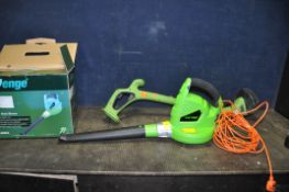A CHALLENGE GARDEN BLOWER IN ORIGINAL BOX and a Performance cordless strimmer with one battery and