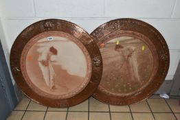 AFTER WILLIAM HENRY MARGETSON, TWO PRINTS IN EMBOSSED COPPER FRAMES, comprising 'The Sea Hath its