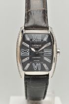 A 'LOCMAN ITALY' WRISTWATCH, quartz movement, black tonneau dial with Roman numeral markers and