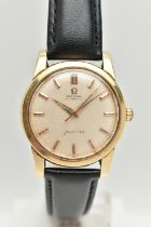 AN OMEGA AUTOMATIC SEAMASTER WRISTWATCH, the circular face with gold coloured hour markers and