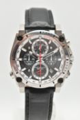 A GENTS BOXED 'BULOVA' WRISTWATCH, quartz chronograph watch, round black dial signed 'Bulova,
