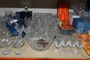 A QUANTITY OF CUT CRYSTAL AND GLASSWARE, comprising an Edinburgh Crystal strawberry set, a boxed