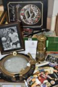 ONE BOX OF EPHEMERA & LOOSE, to include four framed and two unframed Derby County photographs, a