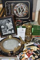 ONE BOX OF EPHEMERA & LOOSE, to include four framed and two unframed Derby County photographs, a