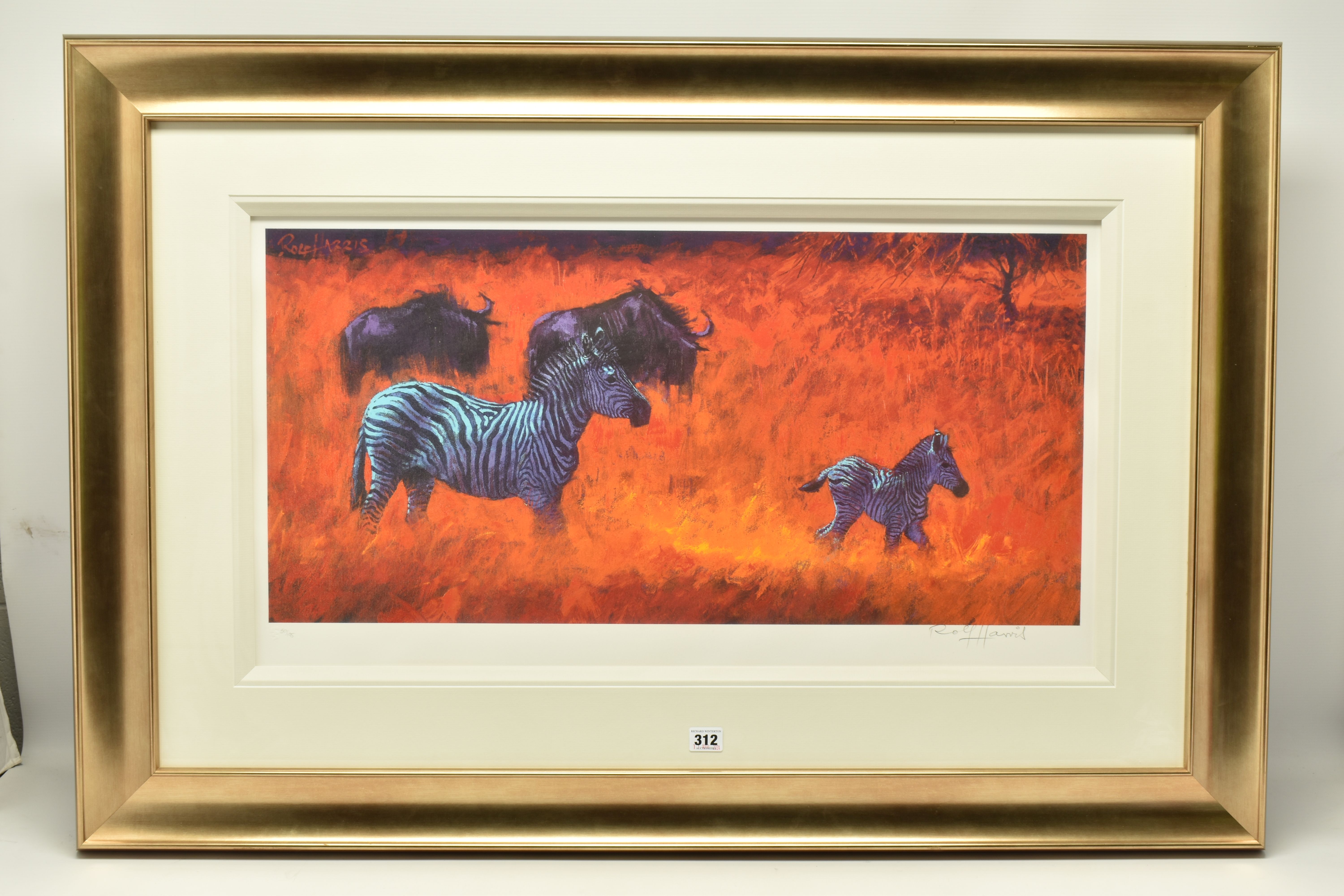 ROLF HARRIS (AUSTRALIA 1930) ' ZEBRA AND WILDEBEEST', a signed limited edition print on paper, 50/