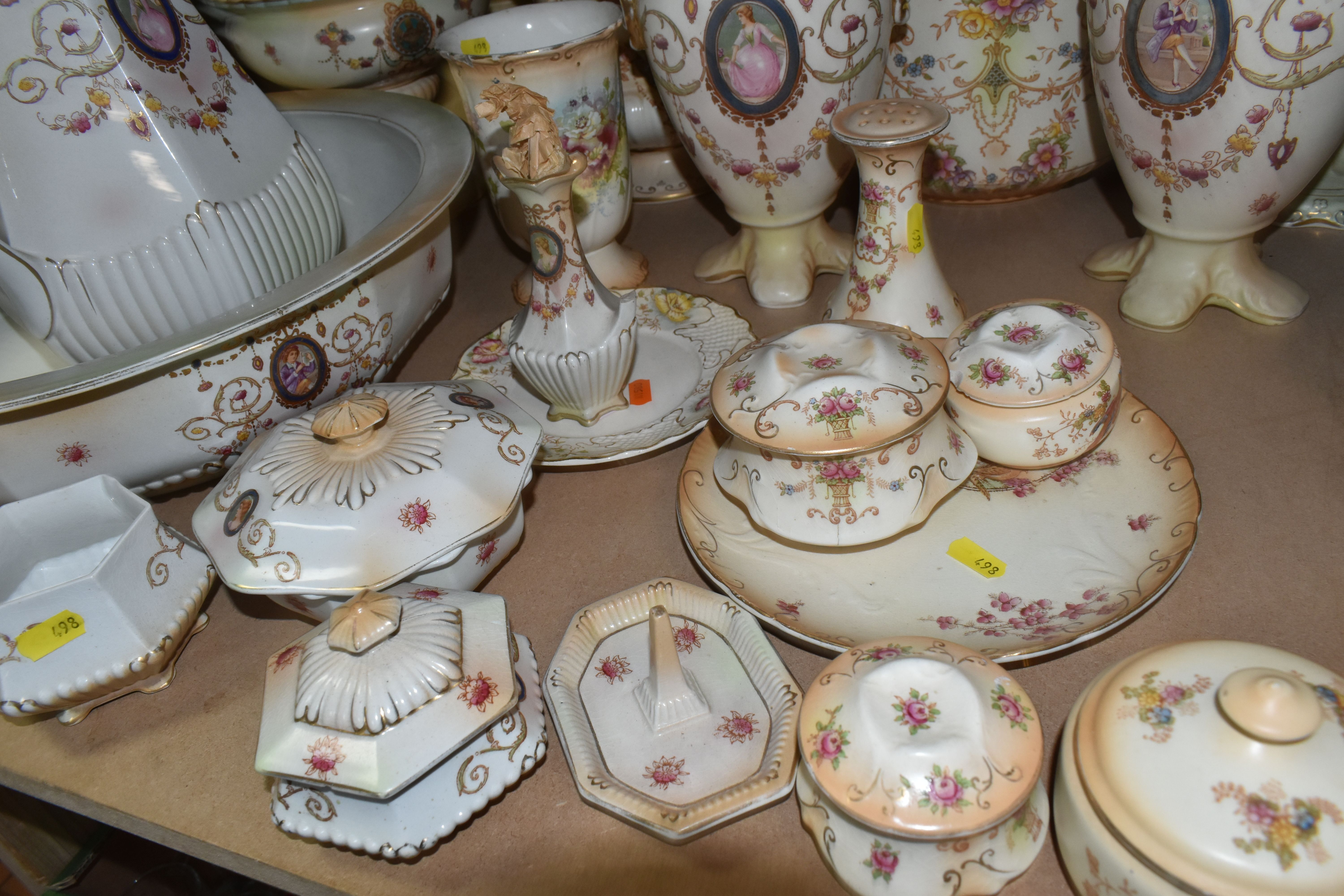A LARGE QUANTITY OF BLUSH IVORY WARES, comprising wash bowl and pitcher, vases, planters, dressing - Image 4 of 7