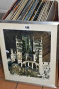 A BOX OF RECORDS AND A FRAMED PRINT, comprising fifty eight LPs including Queen A Night at the Opera