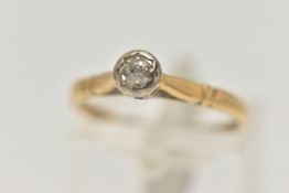 AN 18CT GOLD, SINGLE STONE DIAMOND RING, old cut diamond AF, in a white metal mount, to a polished