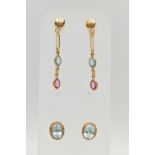 TWO PAIRS OF EARRINGS, to include a pair of oval topaz stud earrings with rope twist surround, and a