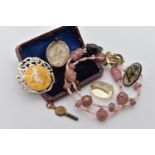 A SELECTION OF SILVER AND WHITE METAL JEWELLERY, to include an enamel Siam brooch, a silver