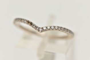 A PANDORA WISHBONE RING, the front half set with circular colourless cubic zirconia, with ALE