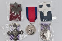 FIVE REPLICA MEDALS WITH RIBBONS