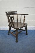 JOYNSON HOLLAND & CO, A 1940'S WORLD WAR TWO AIR MINISTRY R.A.F BOW TOP CAPTAINS CHAIR, with